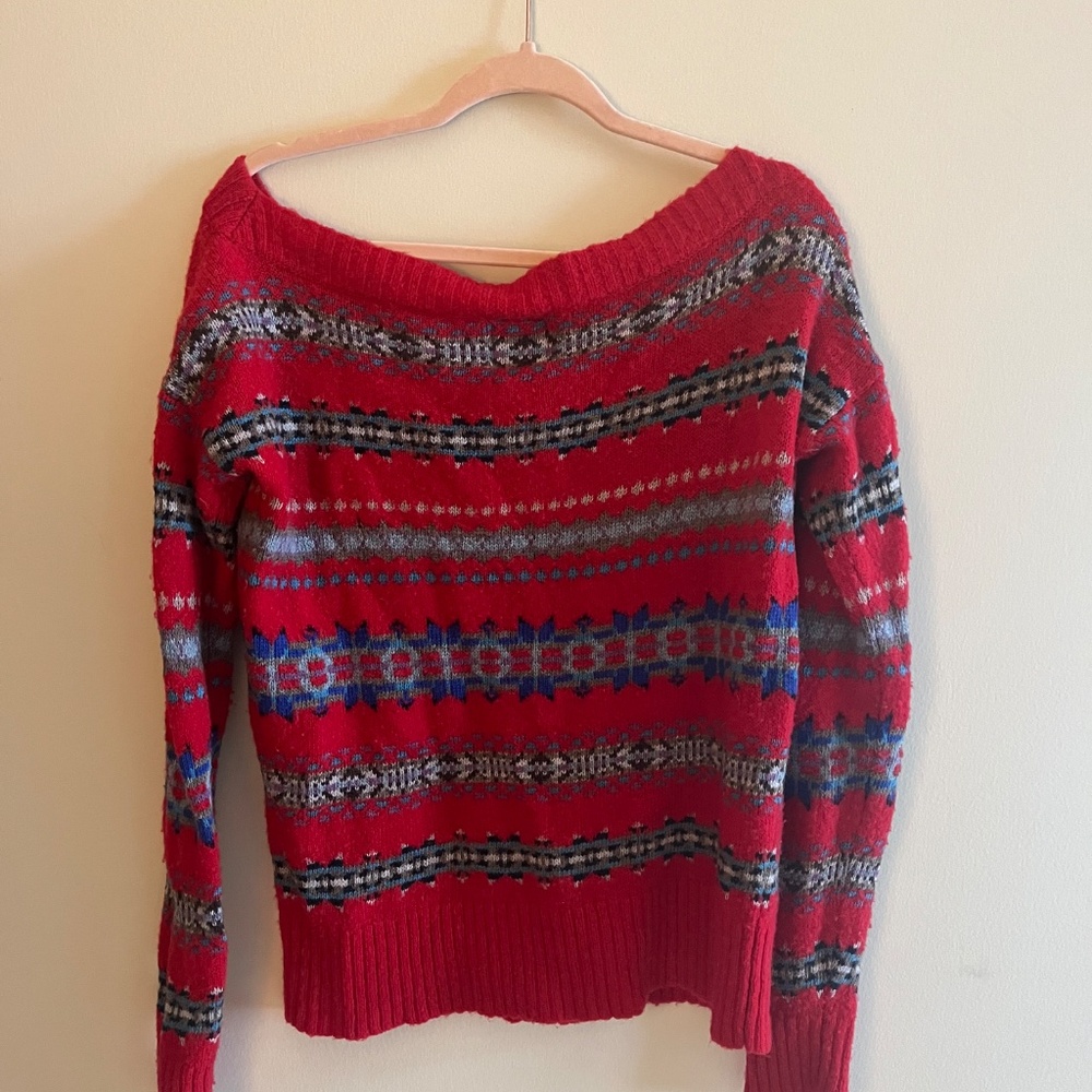 Off-the-Shoulder Red Sweater - Picture 3 of 5